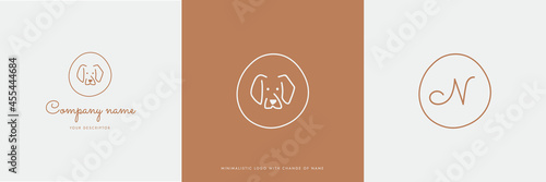 Vector set of three  minimalistic logos with cute dog