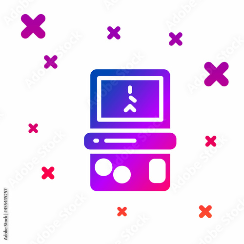 Color Portable tetris electronic game icon isolated on white background. Vintage style pocket brick game. Interactive playing device. Gradient random dynamic shapes. Vector