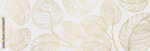 Luxury floral pattern with gold leaves on a white background. Vector illustration with plant elements in line art style for covers, advertisements, wedding invitations, cards, wallpapers 