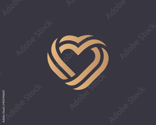 Abstract heart logo from golden gradient stripes design vector template. Luxury hotel, spa, massage, heritage vector logotype concept.