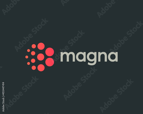 Abstract round logo from isolated red dots or circles. Creative atom, science, energy vector sign symbol mark logotype