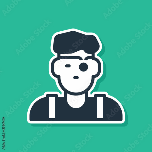 Blue Jeweler man icon isolated on green background. Vector