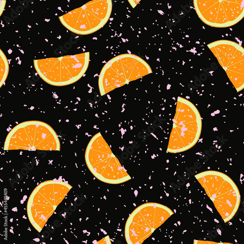 A pattern of orange slices on a dark background. Vector illustration.
