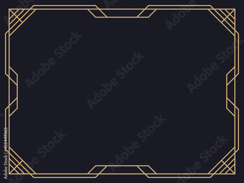 Art deco frame. Vintage linear border. Design a template for invitations, leaflets and greeting cards. Geometric golden frame. The style of the 1920s - 1930s. Vector illustration