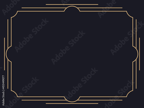 Art deco frame. Vintage linear border. Design a template for invitations, leaflets and greeting cards. Geometric golden frame. The style of the 1920s - 1930s. Vector illustration
