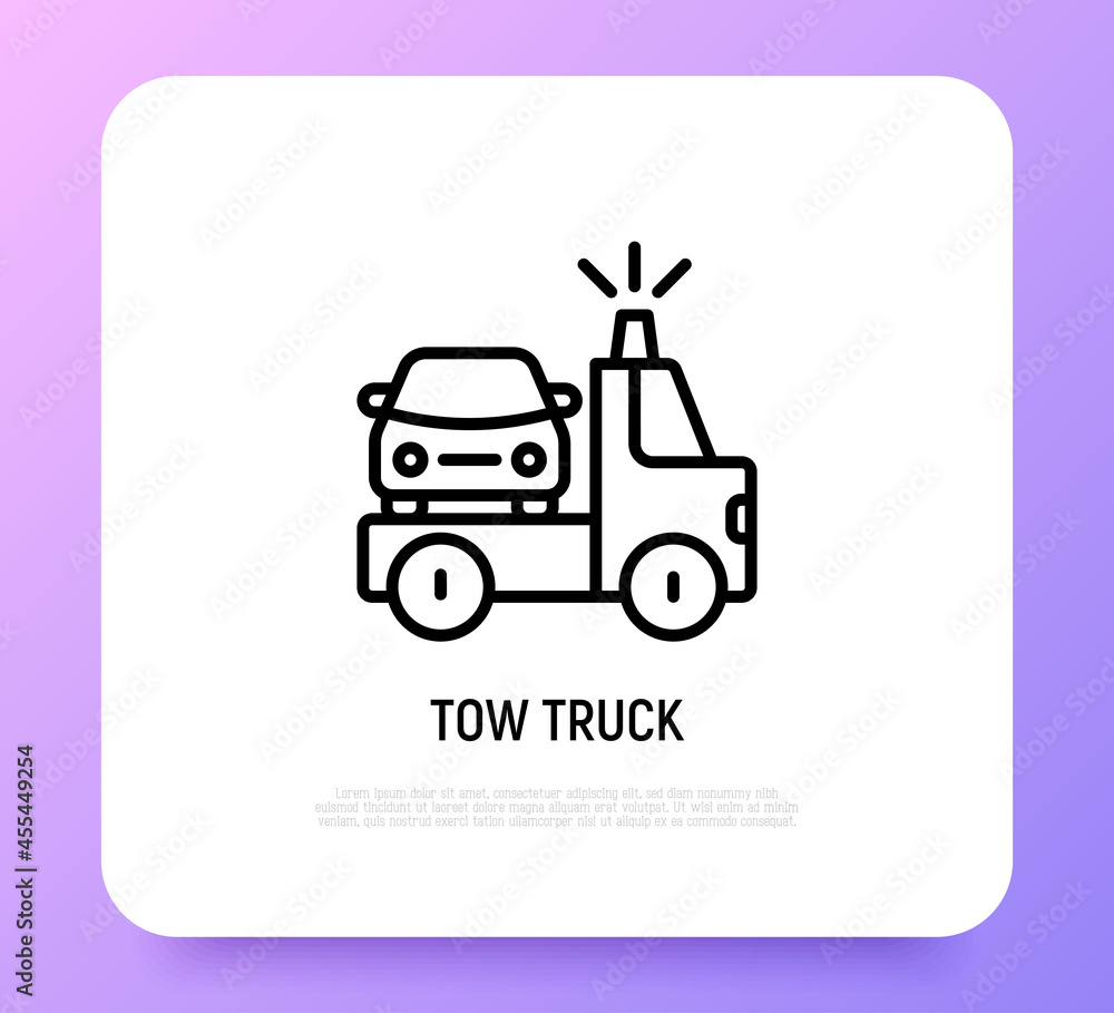 Tow truck thin line icon. Car service. Vector illustration of wrecker.