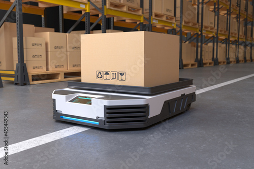 Autonomous Robot transportation in warehouses, Warehouse automation concept photo
