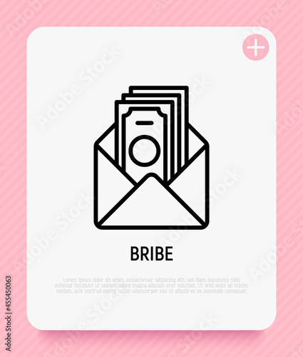 Bribe thin line icon, money in open envelope. Corruption. Modern vector illustration.