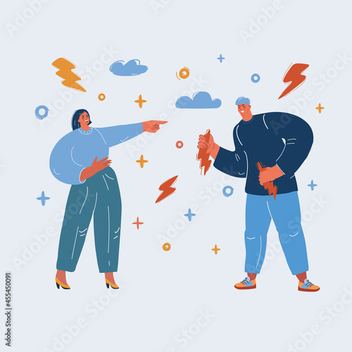 Vector illustration of Couple makes fun of each other
