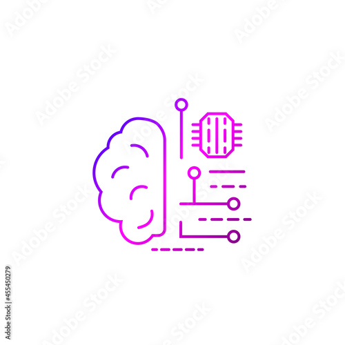 Digital brain outline icon. Microchip in the brain. Microcircuit in human head