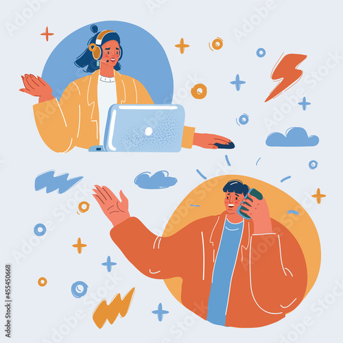 Vector illustration of Communication man calling in support service