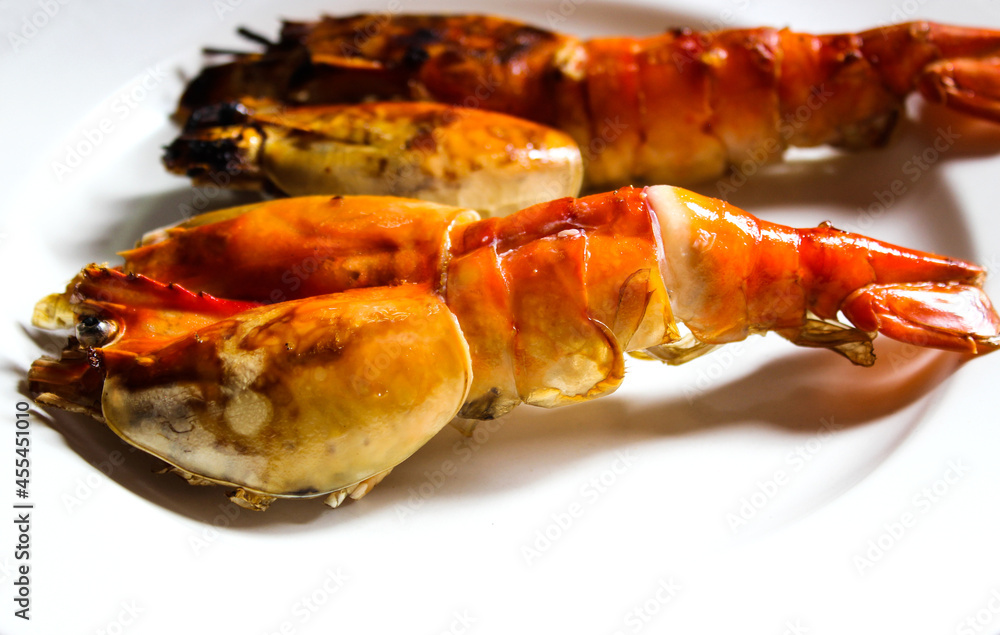 Grilled shrimp on the white dish Grilled shrimp on the white dish