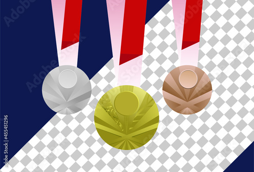 Gold, silver and bronze medals on a blue background