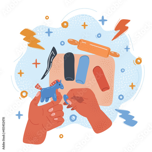 Vector illustration of kids playing with plasticine, creativity workshop concept.