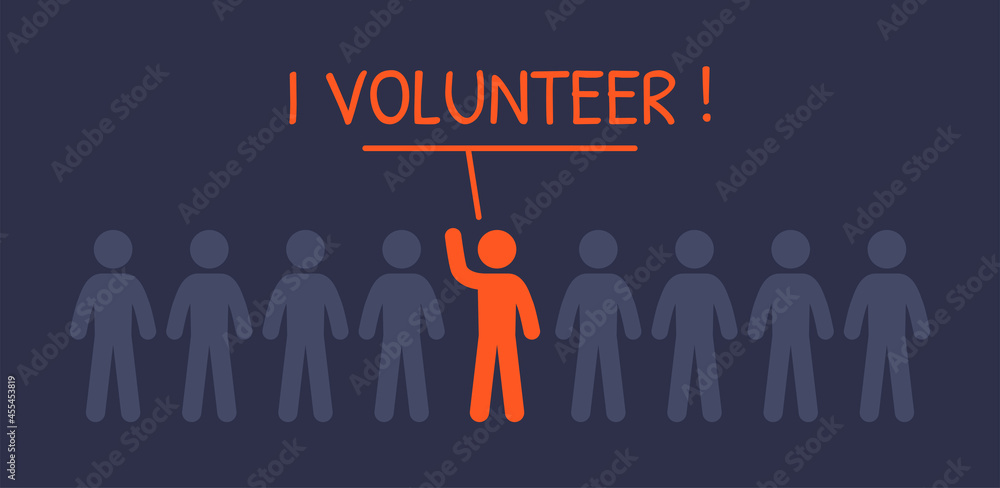 I volunteer banner. Man raise hand for voluntary icon vector illustration I volunteer banner. Man raise hand for voluntary icon vector illustration