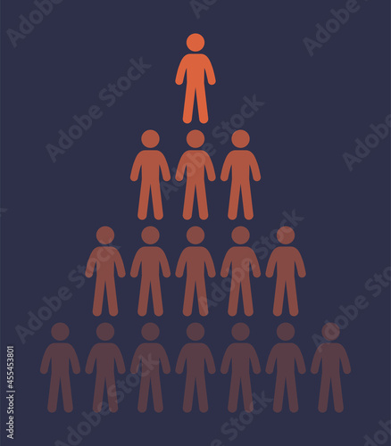 Human pyramid icon on blue background.