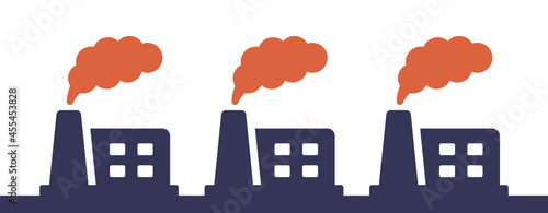 Factory with pollution icons set.