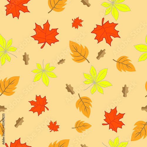 autumn leaves seamless pattern on beige background