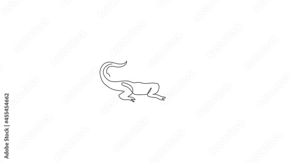 Animation of one single line drawing of river swamp alligator for logo identity. Scary reptile animal crocodile concept for national zoo icon. Continuous line self draw animated. Full length motion. Animation of one single line drawing of river swamp alligator for logo identity. Scary reptile animal crocodile concept for national zoo icon. Continuous line self draw animated. Full length motion.