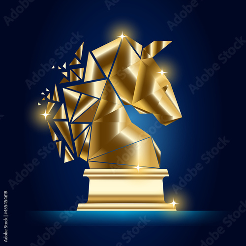Wireframe Knight chess luxury gold geometry Concept Design.Vector illustration.