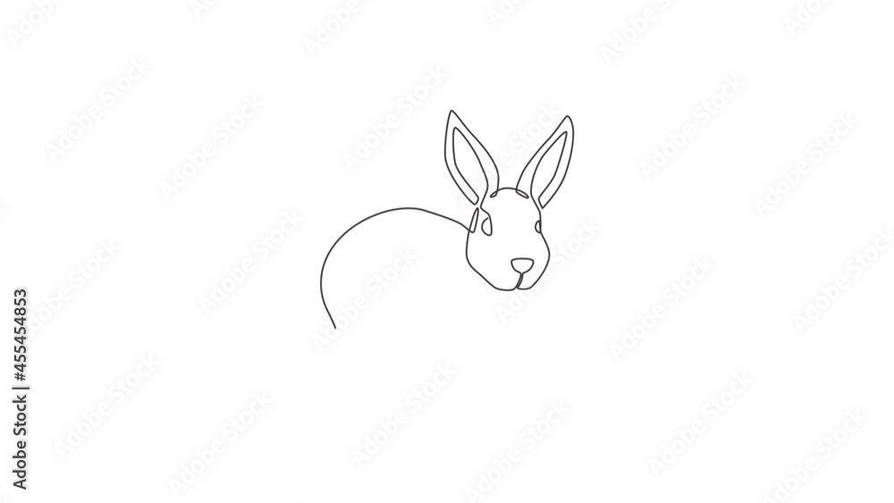 Animated self drawing of single continuous line draw funny rabbit for pet shop logo identity. Cute bunny animal mascot concept for kids toy shop icon. Full length one line animation illustration. Animated self drawing of single continuous line draw funny rabbit for pet shop logo identity. Cute bunny animal mascot concept for kids toy shop icon. Full length one line animation illustration.