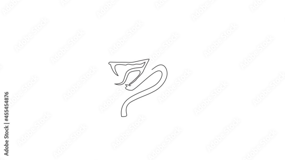 Animation of one line drawing of venomous snake for medicine concoction logo. Deadly cobra mascot concept for dangerous lethal potion icon. Continuous line self draw animated. Full length motion. Animation of one line drawing of venomous snake for medicine concoction logo. Deadly cobra mascot concept for dangerous lethal potion icon. Continuous line self draw animated. Full length motion.