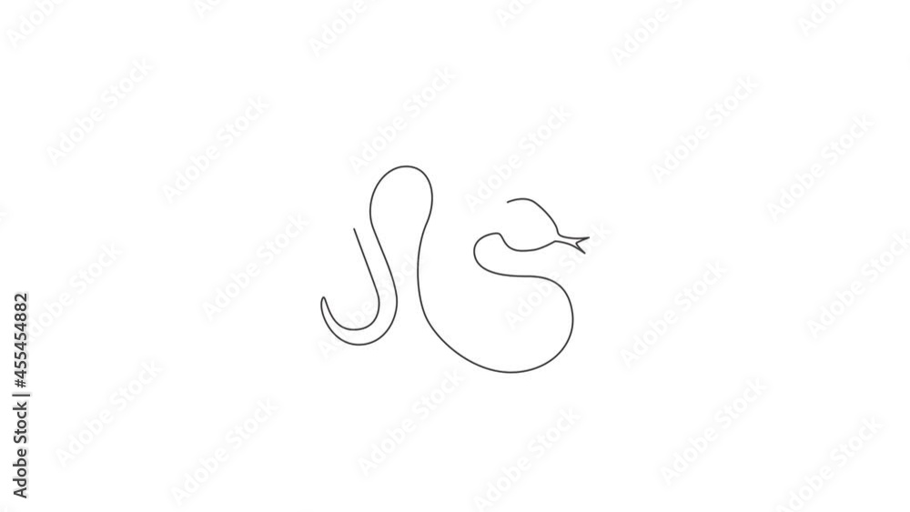 Animated self drawing of one continuous line draw venomous snake for reptile animal lover club logo. Deadly black mamba mascot concept for dangerous snake lover icon. Full length single line animation Animated self drawing of one continuous line draw venomous snake for reptile animal lover club logo. Deadly black mamba mascot concept for dangerous snake lover icon. Full length single line animation