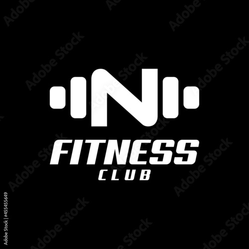 Letter N Logo With barbell. Fitness Gym logo. fitness vector logo design for gym and fitness.