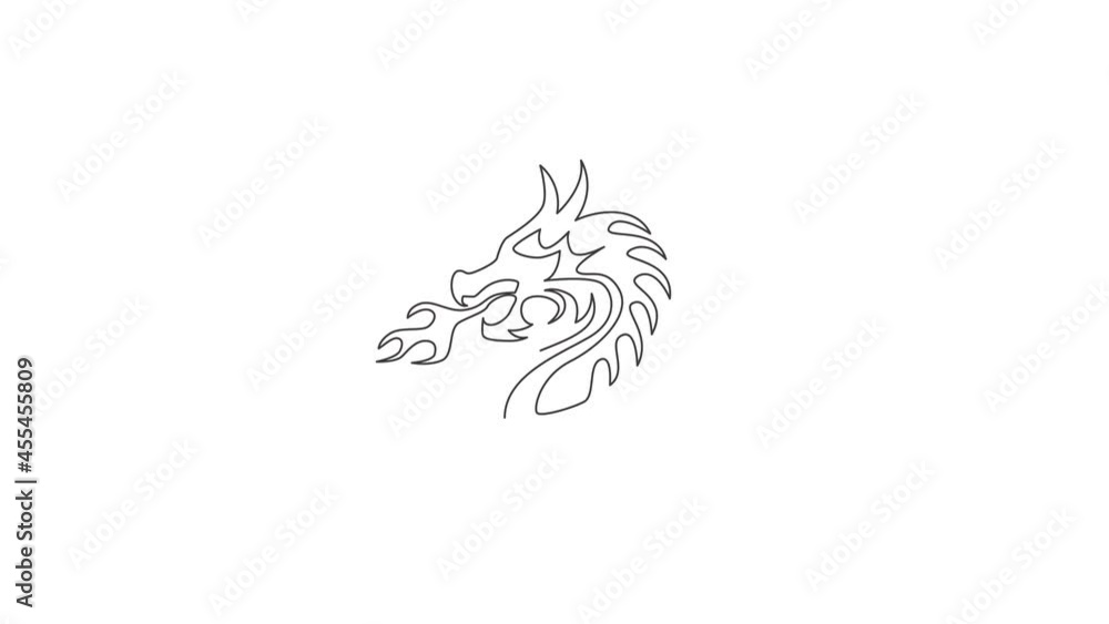 Animated self drawing of continuous line draw fictional monsters dragon for Chinese traditional logo. Magical legend creature mascot concept for martial art association. Full length one line animation Animated self drawing of continuous line draw fictional monsters dragon for Chinese traditional logo. Magical legend creature mascot concept for martial art association. Full length one line animation