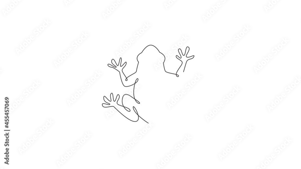 Animated self drawing of one continuous line draw funny frog for kids toy logo identity. Reptile animal icon concept. Full length single line animation illustration. Animated self drawing of one continuous line draw funny frog for kids toy logo identity. Reptile animal icon concept. Full length single line animation illustration.