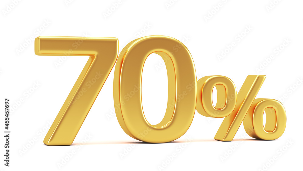 Gold percent isolated on white background. 70% off on sale. 3d render illustration for business ideas. Gold percent isolated on white background. 70% off on sale. 3d render illustration for business ideas.