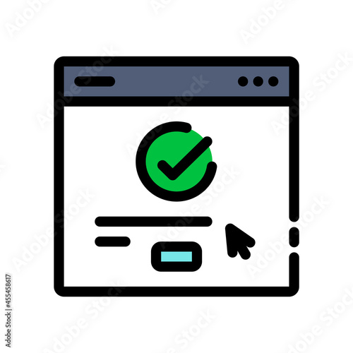 Approved web site color line icon. Successful registration concept.