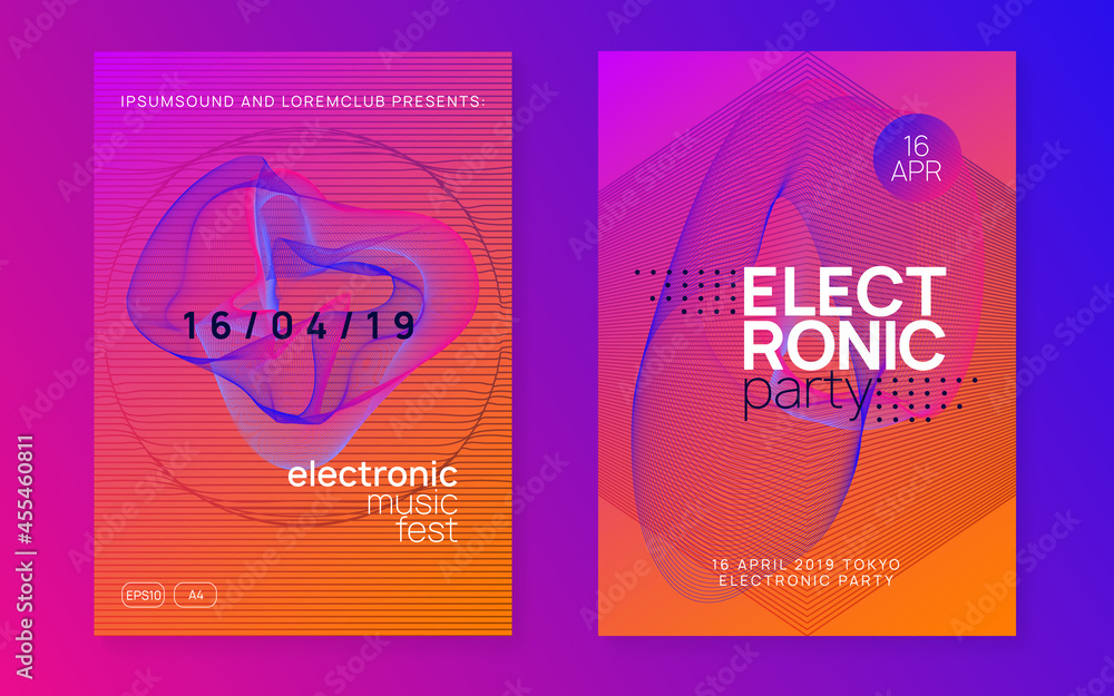 Fototapeta premium Neon club flyer. Electro dance music. Trance party dj. Electroni