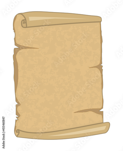 Paper scroll. Blank old parchment or antique empty document. Simple cartoon design. Vector illustration isolated on white.