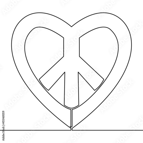 Continuous line art heart and peace sign concept photo