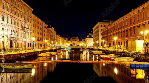 Timelapse of the Grand Canal, at night, in Trieste photo