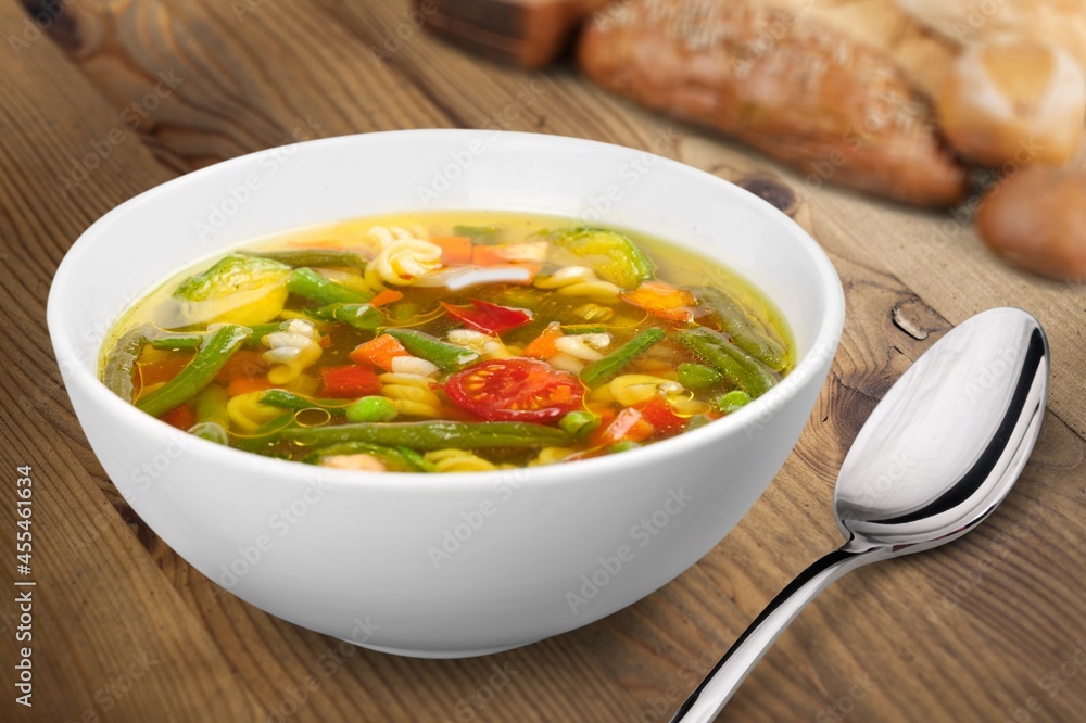 Bowl with tasty fresh traditional pea soup on the table Bowl with tasty fresh traditional pea soup on the table