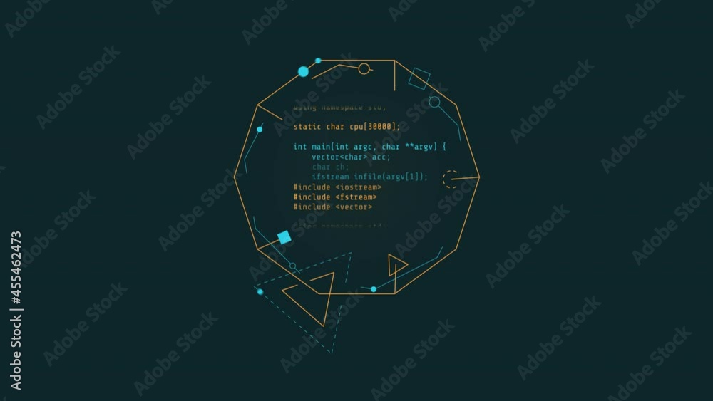 Looped animation of a code fragment in a decagon HUD element. vídeo de ...