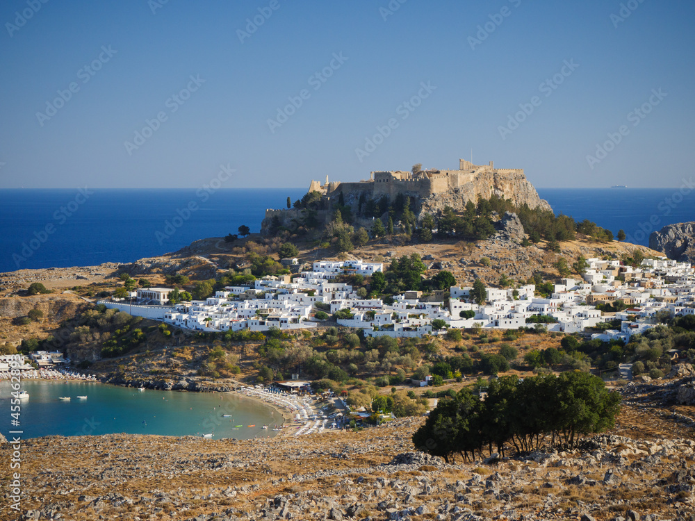 Town of Lindos and Acropolis on the island of Rhodes, Greece