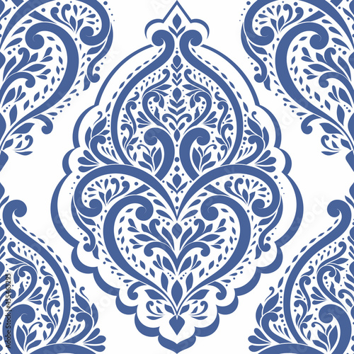 Blue and white damask vector seamless pattern. Vintage, paisley elements. Traditional, Turkish motifs. Great for fabric and textile, wallpaper, packaging or any desired idea.