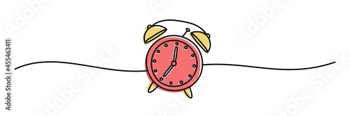 Alarm clock banner hand drawn with thin line isolated on white background
