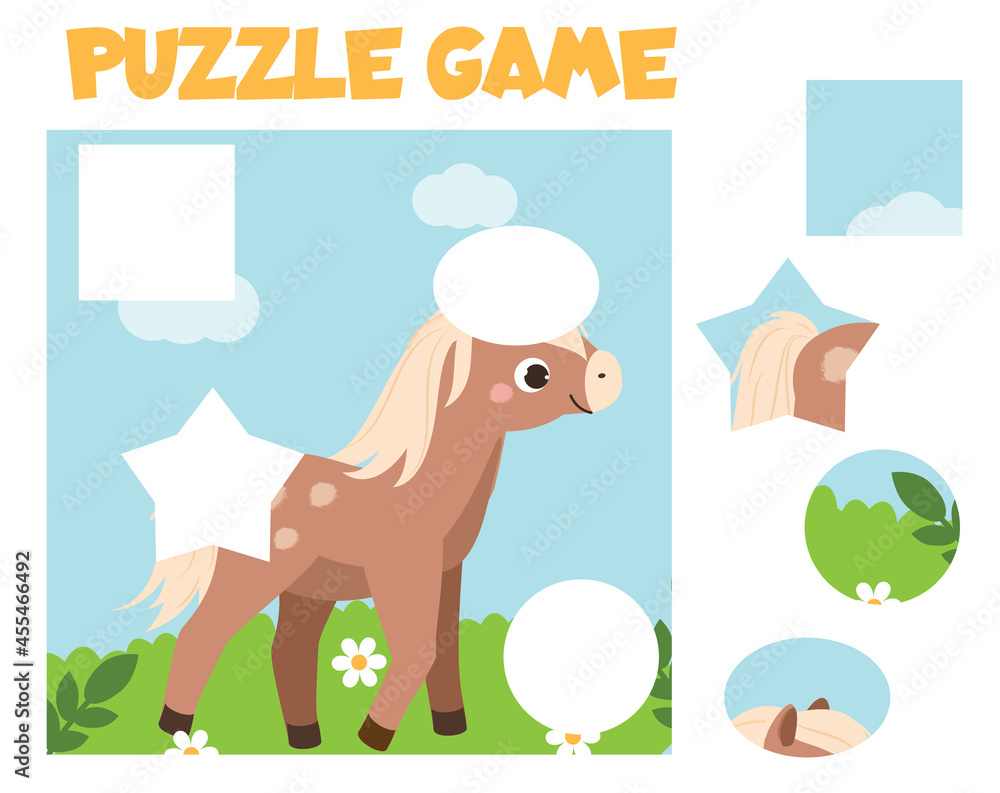 Puzzle for toddlers. Match pieces and complete picture of horse.  Educational game for children Stock Vector | Adobe Stock