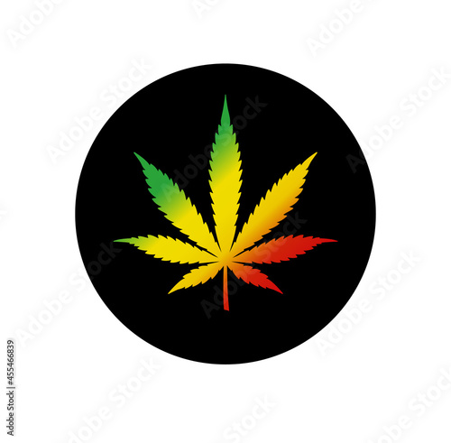 Cannabis leaf vector red yellow green colors flag. Marijuana legalize. Medicine cannabis sign Rasta indica sativa logo