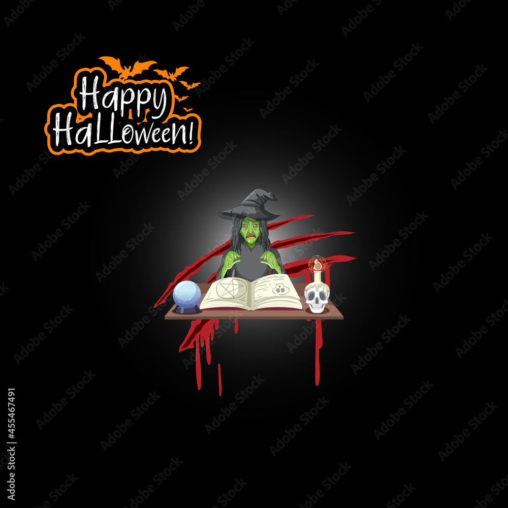 Happy Halloween with witch cartoon character