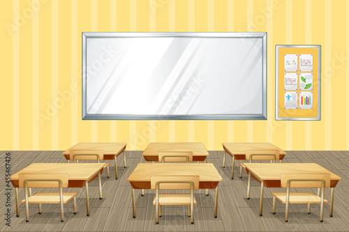 Classroom interior design with furniture and decoration