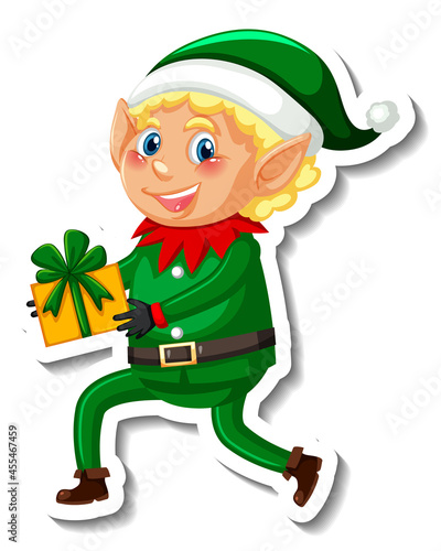 Sticker template with little elf cartoon character isolated
