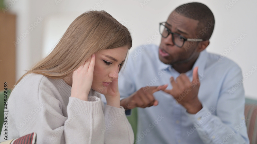 African Man Complaining with Caucasian Woman at Home, Interracial Couple African Man Complaining with Caucasian Woman at Home, Interracial Couple