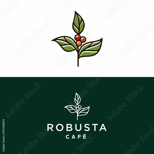 coffee bean tree with leaf plant branch  minimal logo vector with simple sprout line outline icon for cafe business