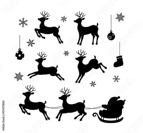 Christmas ornaments silhouette vector illustration set (reindeer, Santa claus etc. )