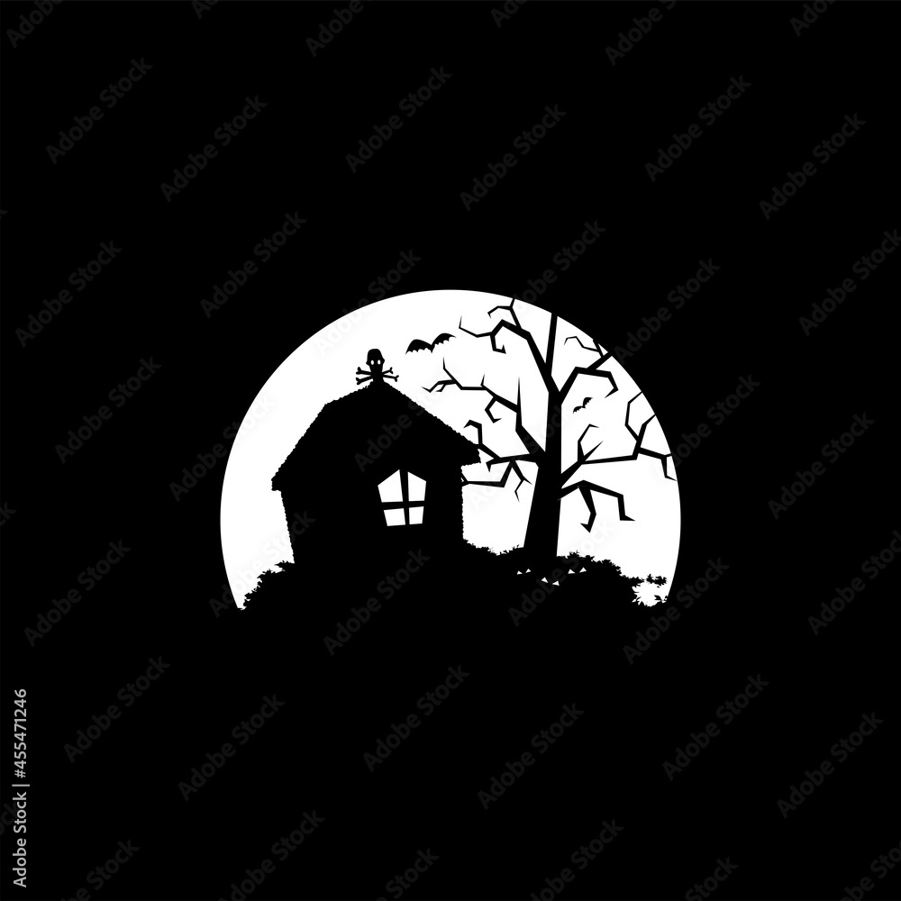 Horror Scary Deadly Haunted House Abstract Mark Pictorial Emblem Logo Symbol Iconic Creative Modern Minimal Editable in Vector Format
